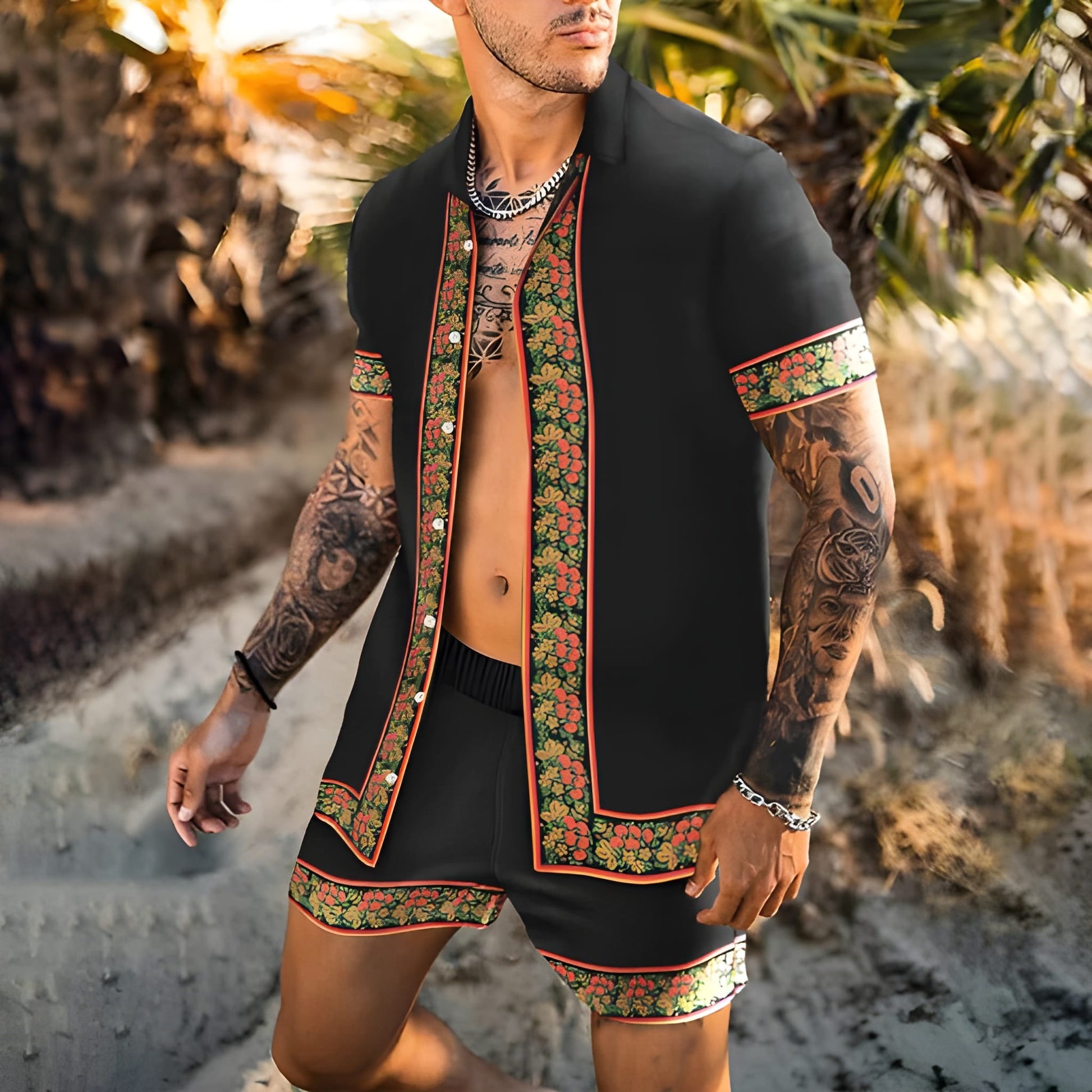 Men's Summer Set | Hawaii Shirt & Shorts | Two-piece Beach Set | Button-down & Print