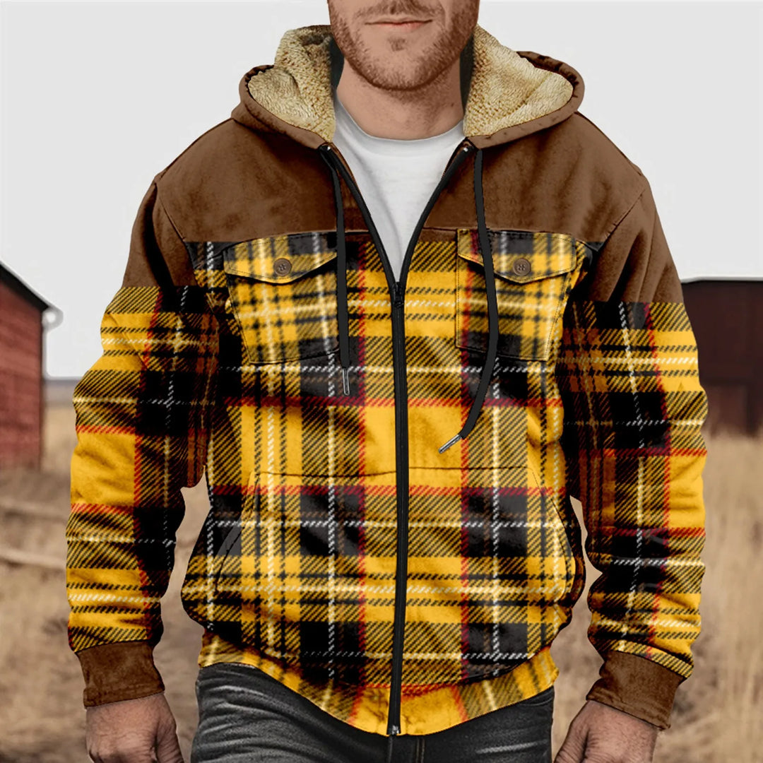 Casual and Cosy Fleece Lined Flannel Jacket for Men with Hood and Zip | Mees