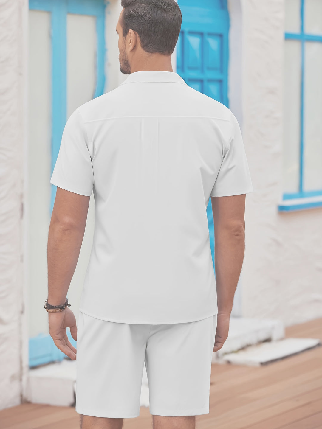 Men's Linen Summer Set | Stand-up Collar Shirt & Shorts | Airy & Stylish