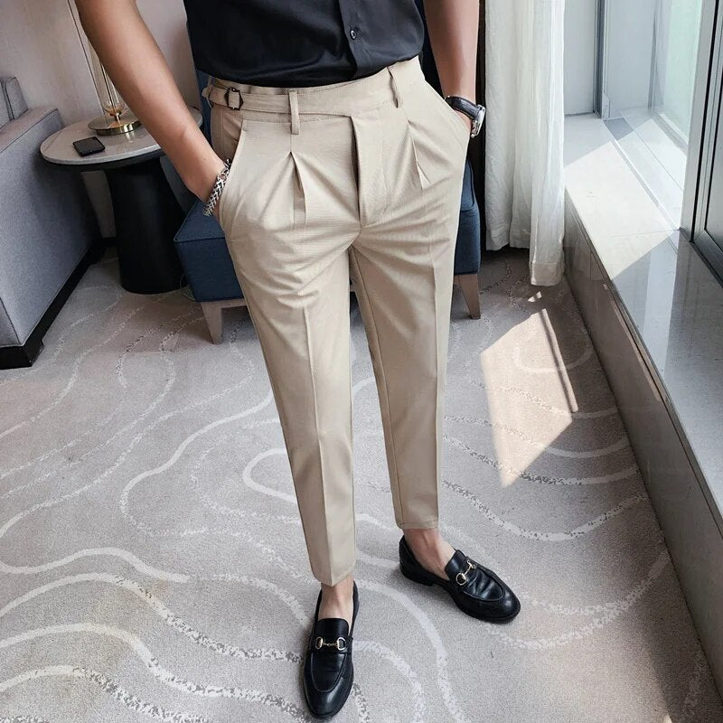 Elegant Slim-Fit Dress Pants for Men with Belt Design and Timeless Refinement | Simon