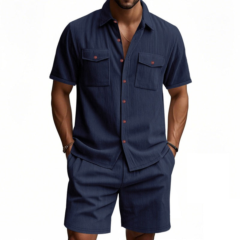 Men's Summer Set | Solid Colour Shirt & Shorts | Stylish & Breathable