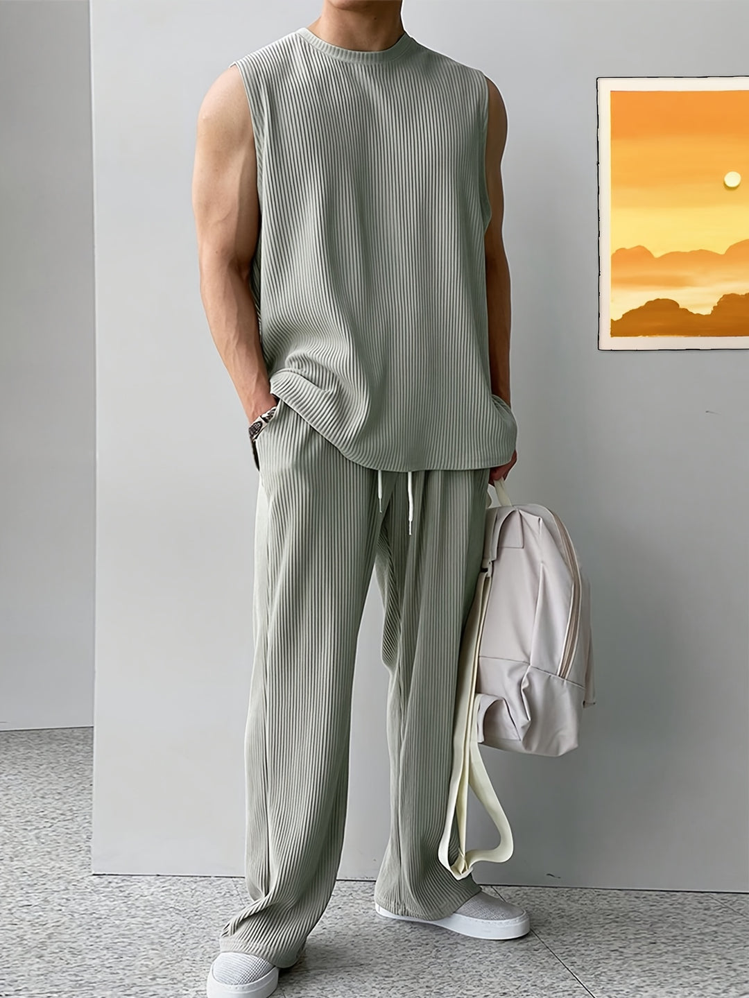 Men's set | Sleeveless Tank Top & Trousers with Drawstring | Casual Summer Comfortwear
