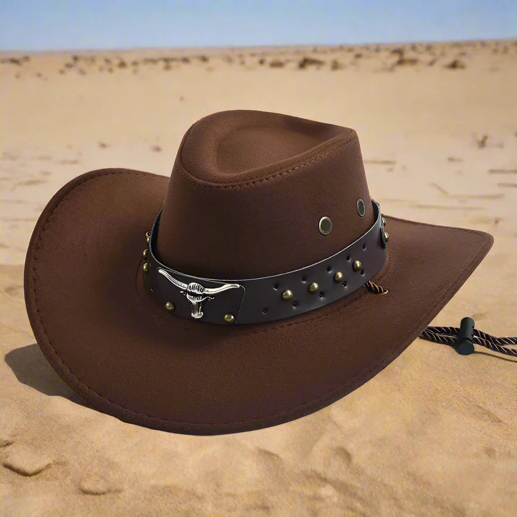 Cowboy Hat | Classic Model | Vegan Leather & Braided Chinstrap | Adjustable Design