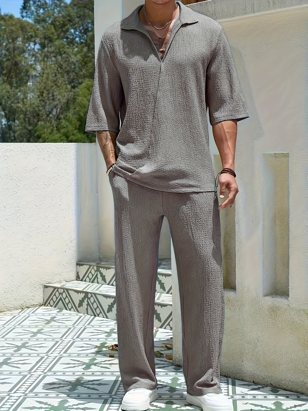 Men's Summer Set | Loose Fit & Turned Collar | Sporty & Comfortable