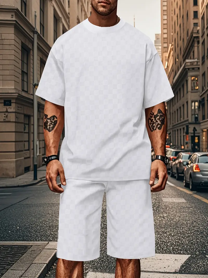 Men's Set | Trendy & Comfortable | Checkered Overall & Leisure Set | 2-Piece