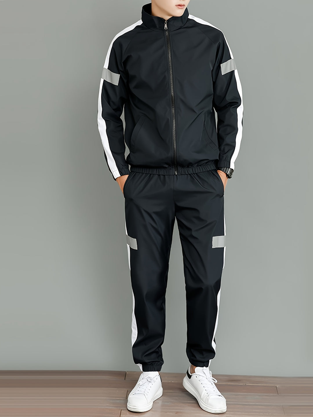 Men's Sports Set | Reflective Zip-Up Jacket & Sweatpants | Breathable & Comfortable