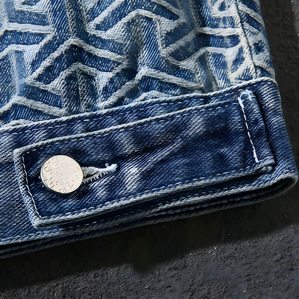 Classic denim jacket for men with wide shoulders and unique rock pattern | Beau