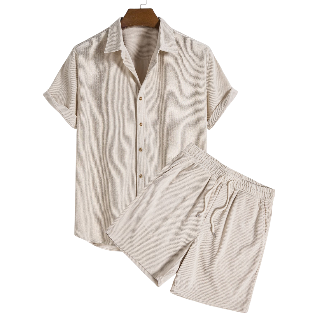 Men's Summer Set | Short-Sleeve Shirt & Shorts | Breathable & Lightweight | Polyester