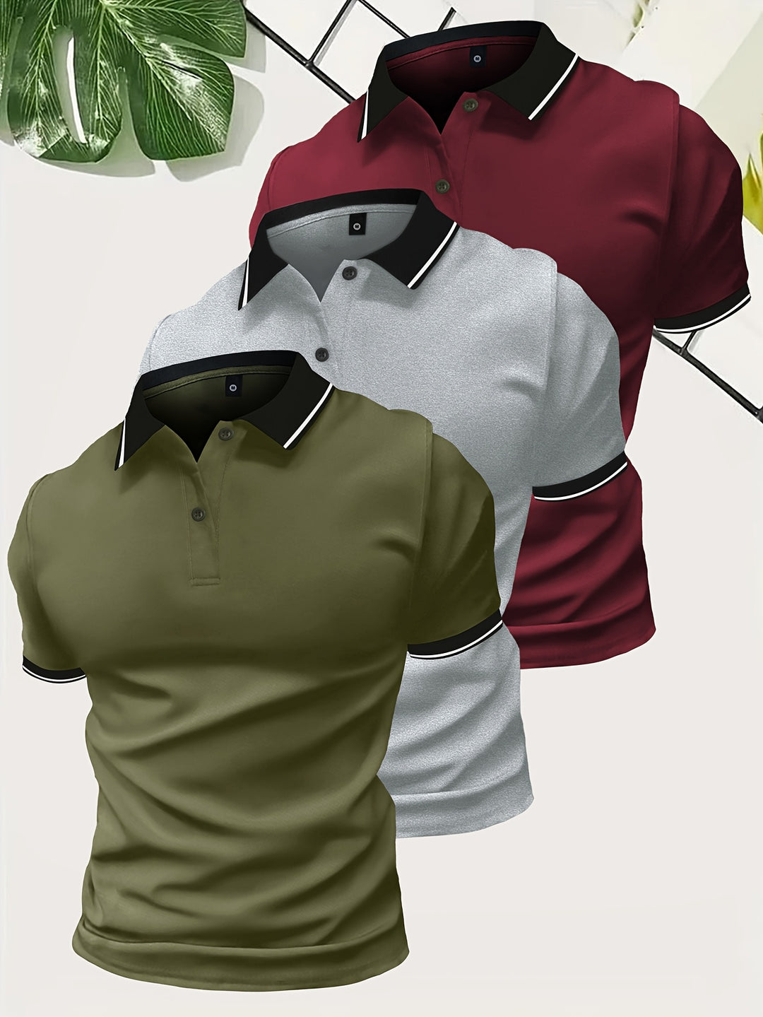 Men's 3 Piece Polo Shirt | Casual & Solid Colour | Lightweight Polyester | Short Sleeve