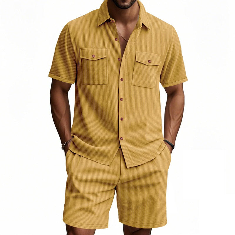Men's Summer Set | Solid Colour Shirt & Shorts | Stylish & Breathable
