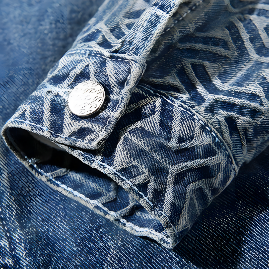 Classic denim jacket for men with wide shoulders and unique rock pattern | Beau