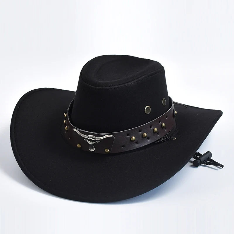 Cowboy Hat | Classic Model | Vegan Leather & Braided Chinstrap | Adjustable Design