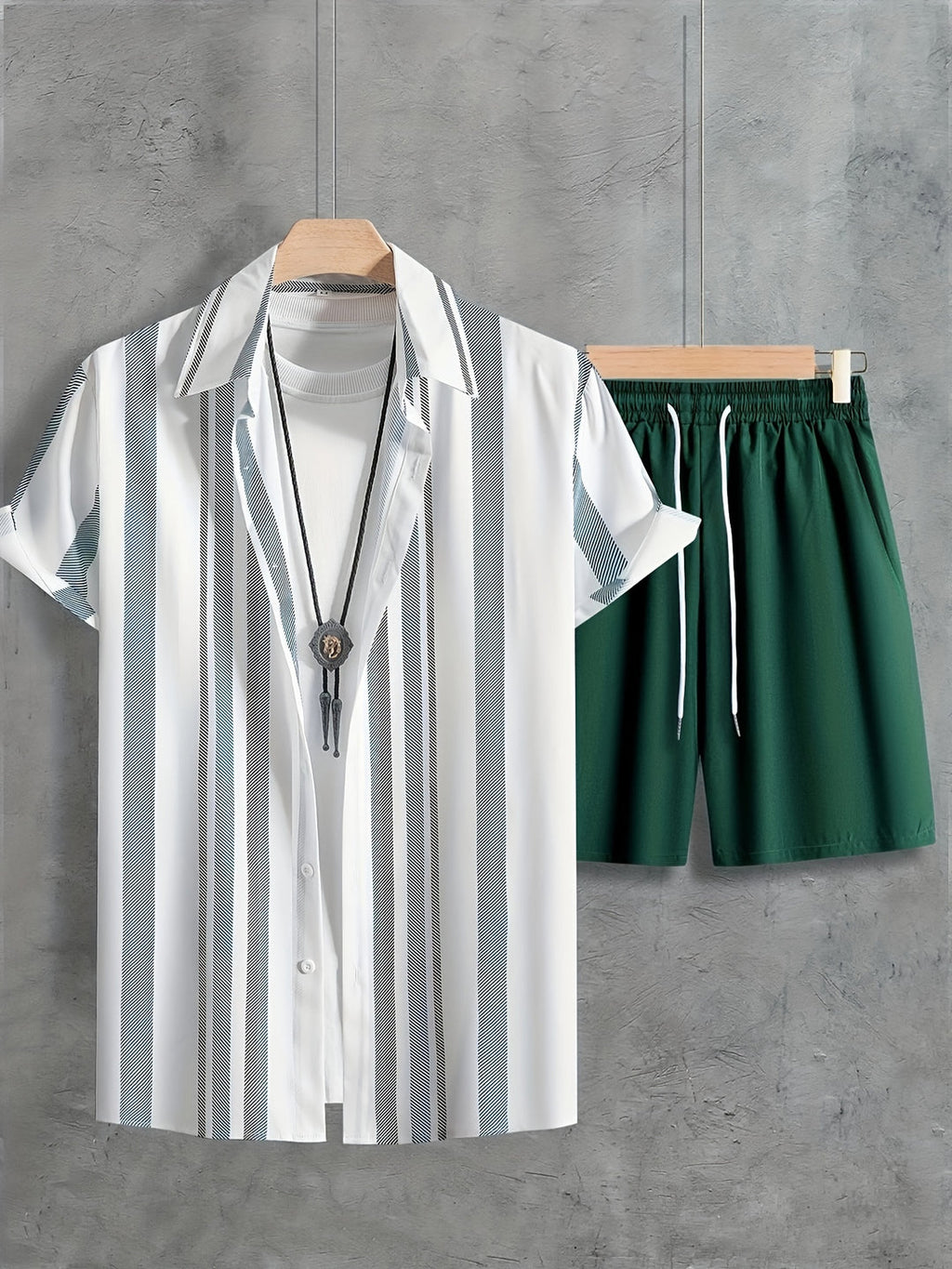 Men's Summer Set | Baroque Striped Shirt & Drawstring Shorts | Retro & Stylish