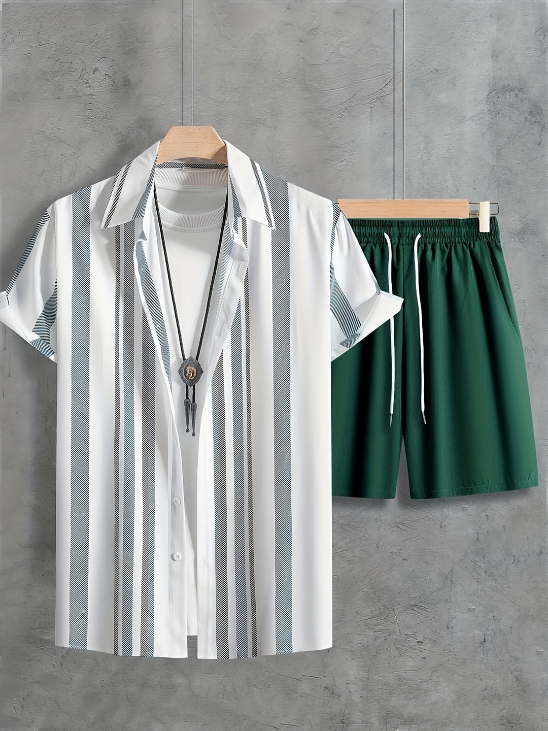 Men's Summer Set | Baroque Striped Shirt & Drawstring Shorts | Retro & Stylish