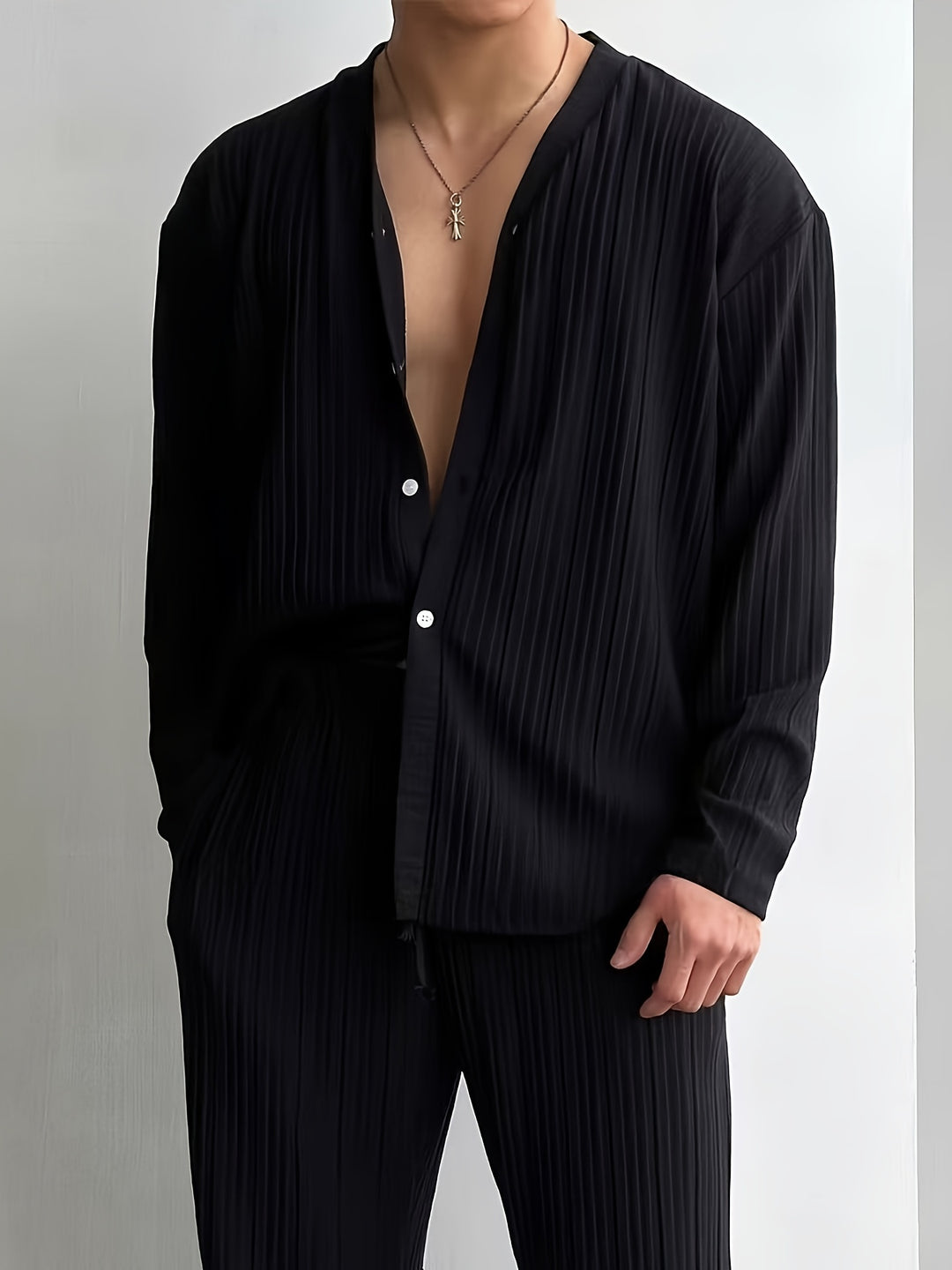 Men's Beach Set | Elegant & Casual | V-Neck & Buttons | Two-piece Outfit