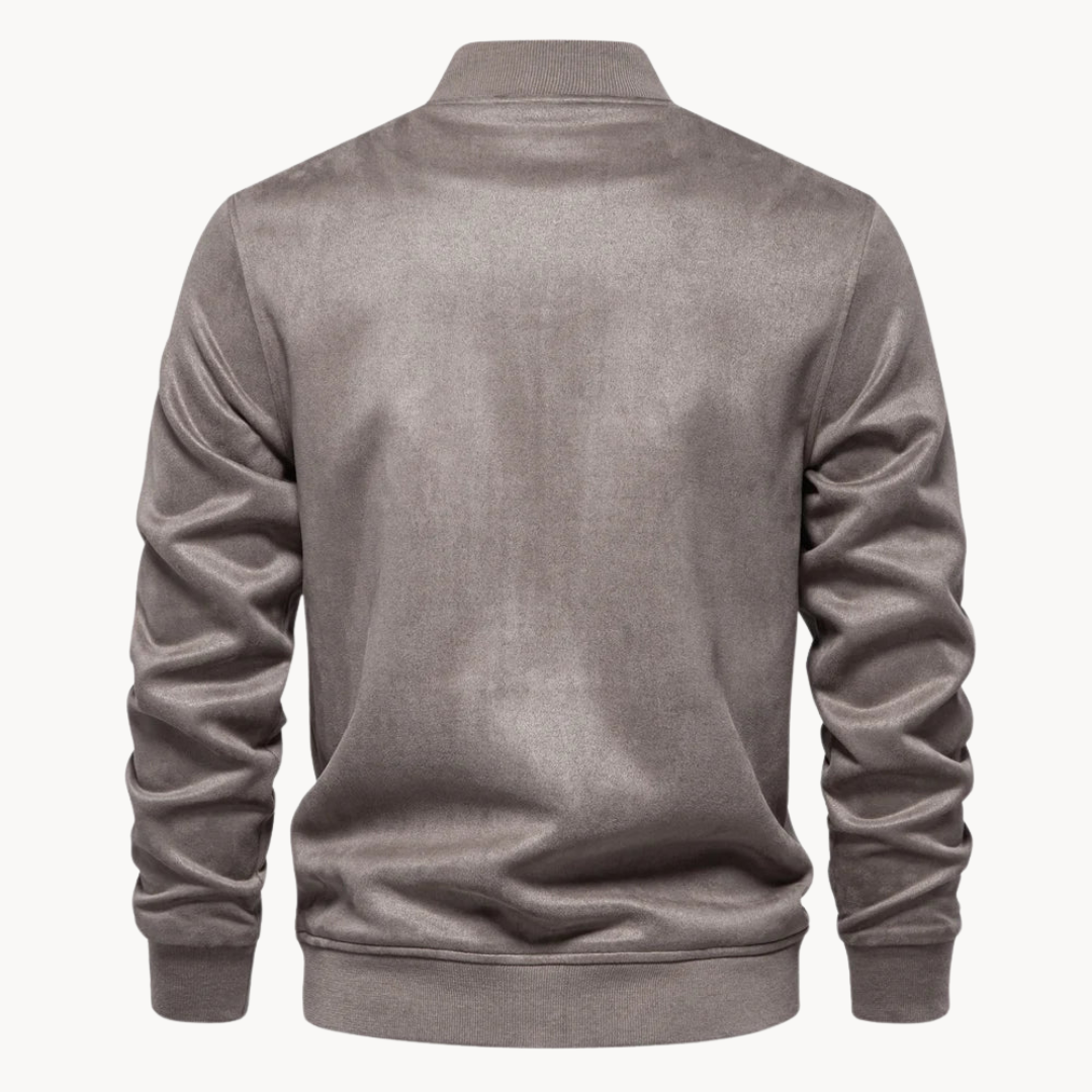 Luxury suede bomber jacket for men with sleek design and timeless elegance | Boaz