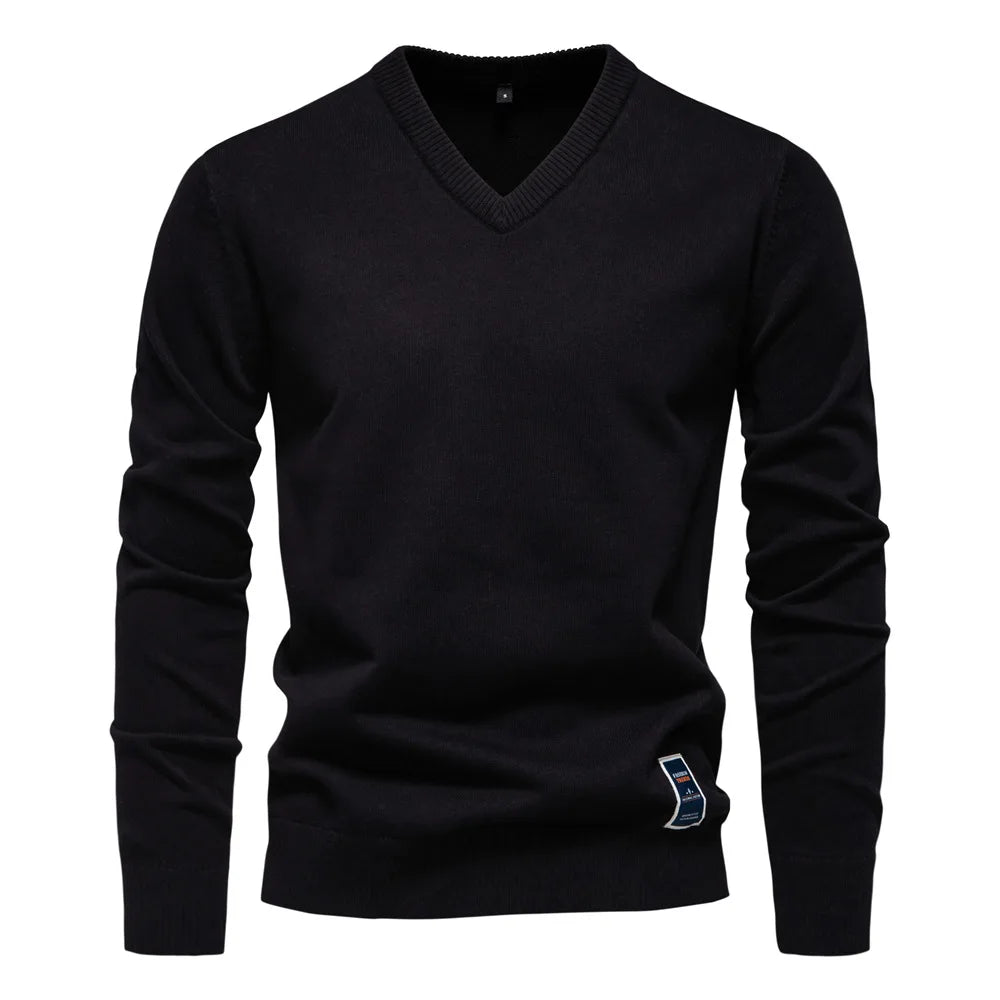 Men's - Classic V-Neck Jumper - Soft Knit Fabric - Elegant Comfort Wear