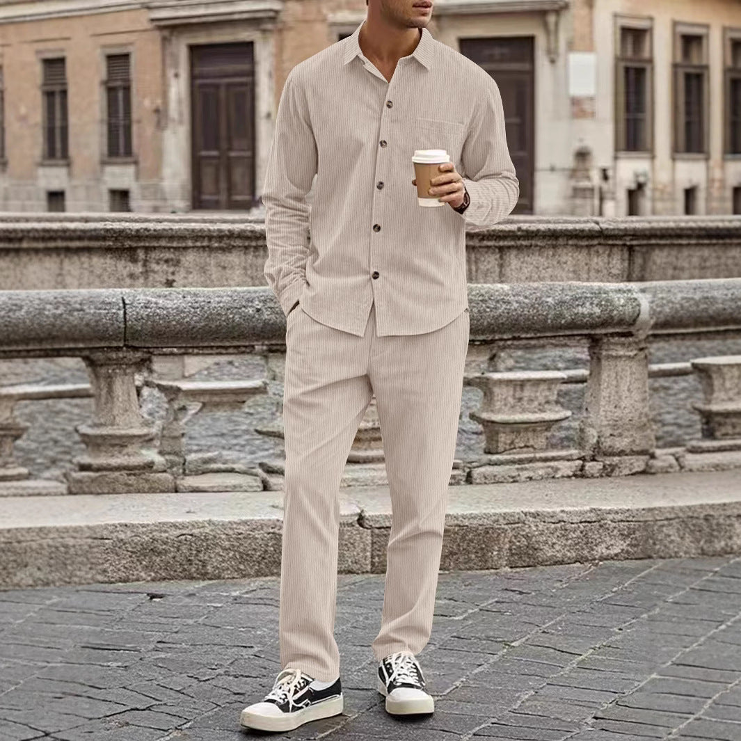 Stylish Corduroy Shirt and Pants Set for Men with Elegant Fit and Unique Design | Bram