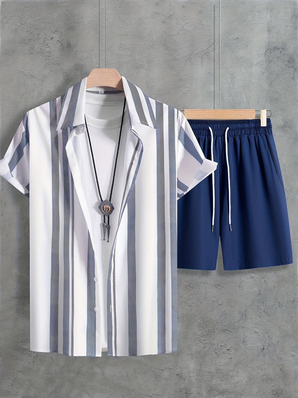Men's Summer Set | Baroque Striped Shirt & Drawstring Shorts | Retro & Stylish