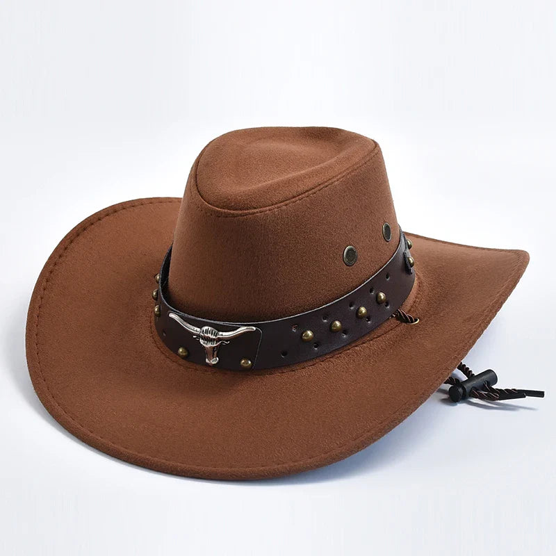 Cowboy Hat | Classic Model | Vegan Leather & Braided Chinstrap | Adjustable Design