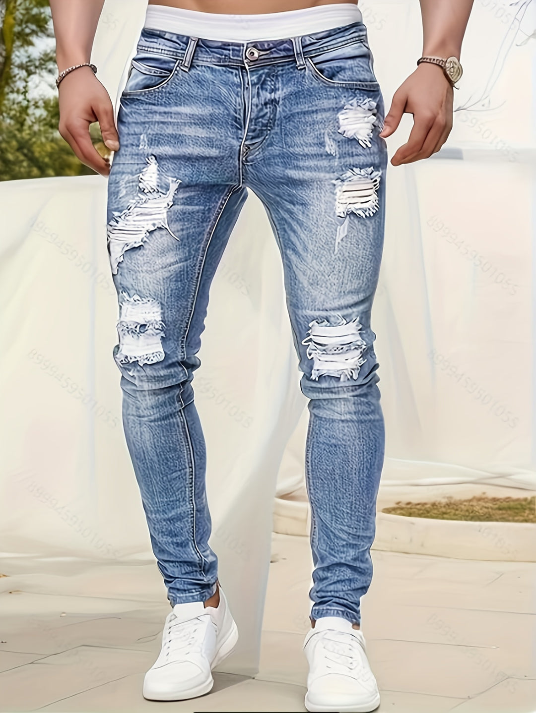 Men's Slim Fit Jeans | Distressed & Washed | Medium Stretch | Denim