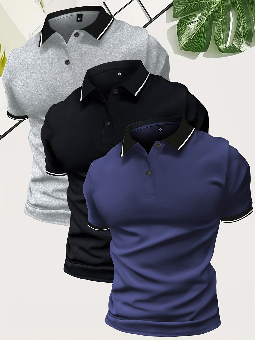 Men's 3 Piece Polo Shirt | Casual & Solid Colour | Lightweight Polyester | Short Sleeve