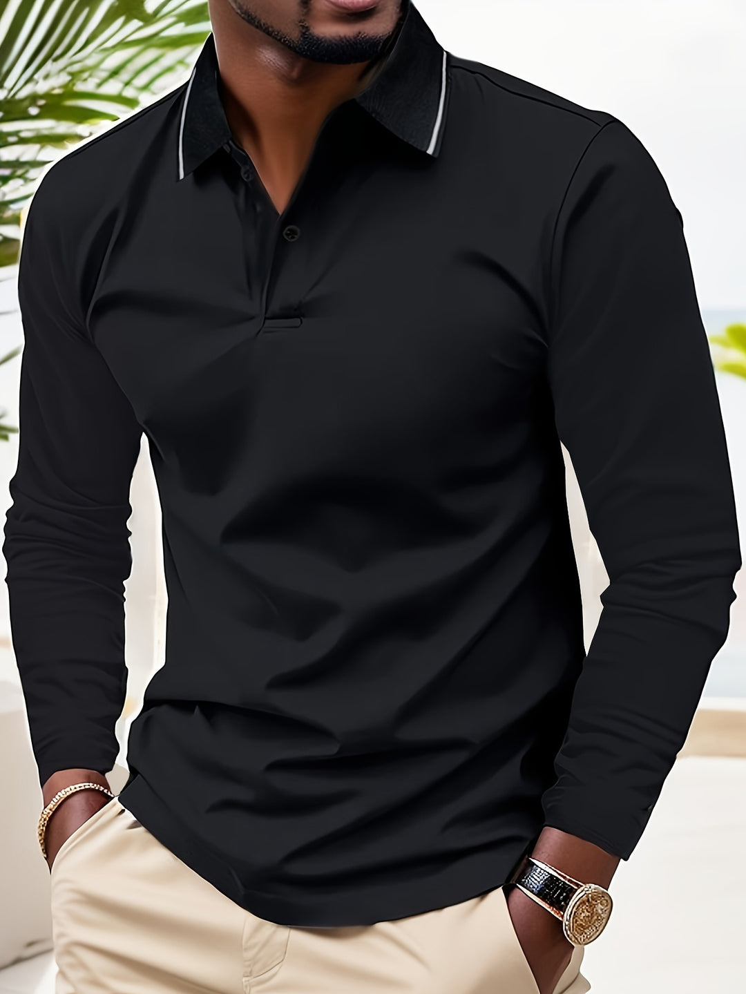 Men's Casual Rugby Shirt | V-neck & Long Sleeves | Spring & Autumn | Polo