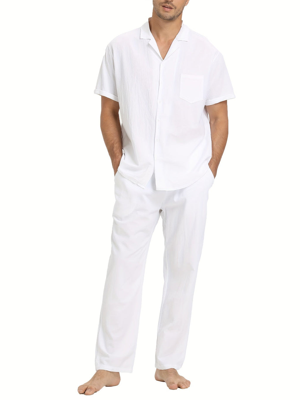 Men's Summer Set | Linen-Cotton | Cuban Neck & Short Sleeves | Beach & Casual