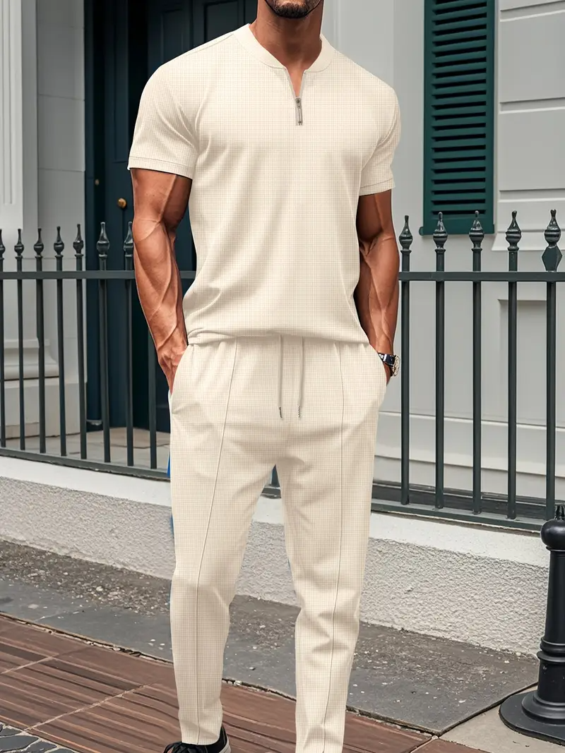 Men's set | Modern & Versatile | Zip-Up Shirt & Pants | Solid Colour