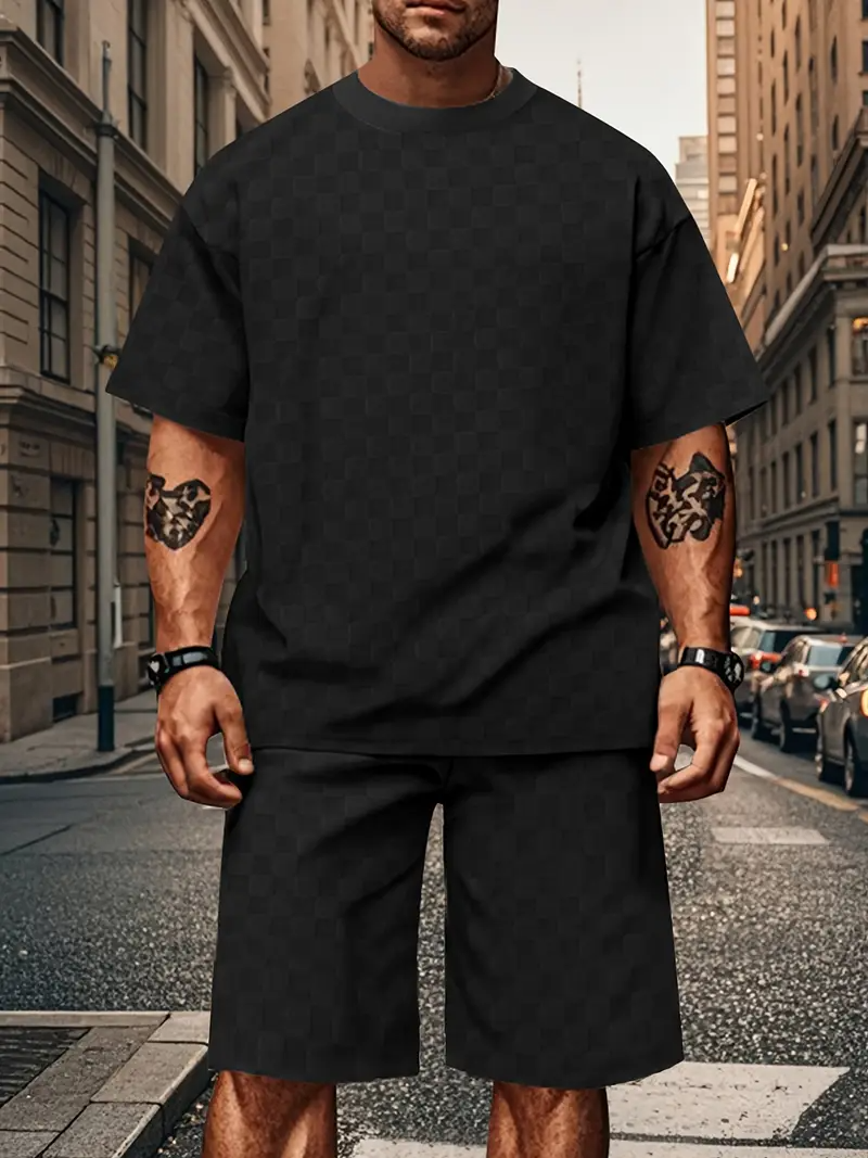 Men's Set | Trendy & Comfortable | Checkered Overall & Leisure Set | 2-Piece