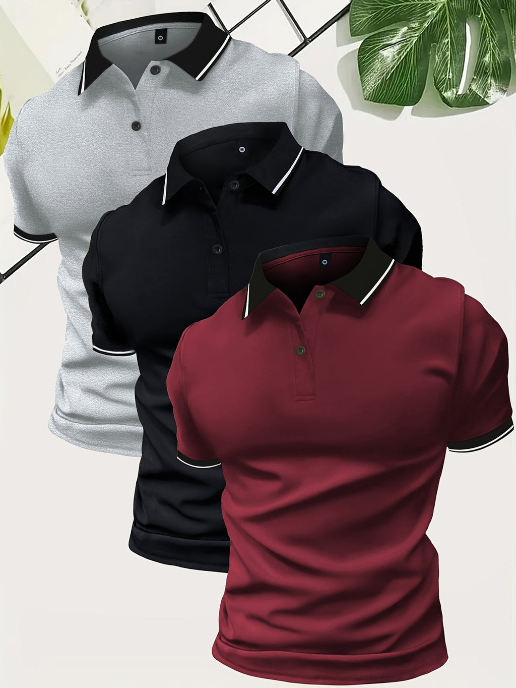 Men's 3 Piece Polo Shirt | Casual & Solid Colour | Lightweight Polyester | Short Sleeve