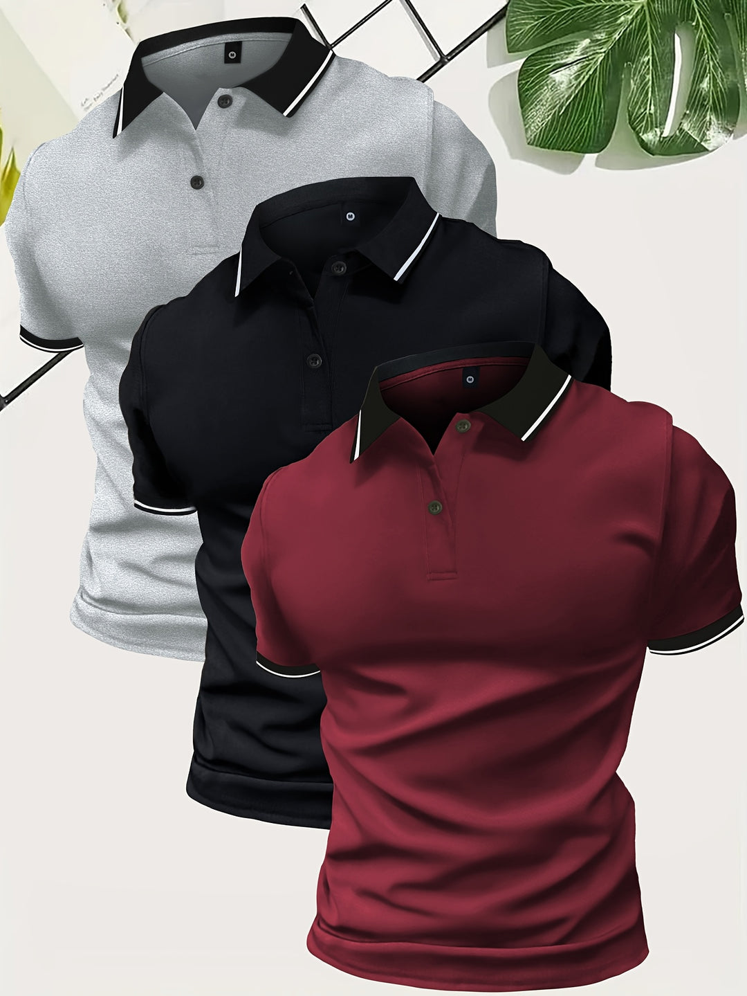 Men's 3 Piece Polo Shirt | Casual & Solid Colour | Lightweight Polyester | Short Sleeve
