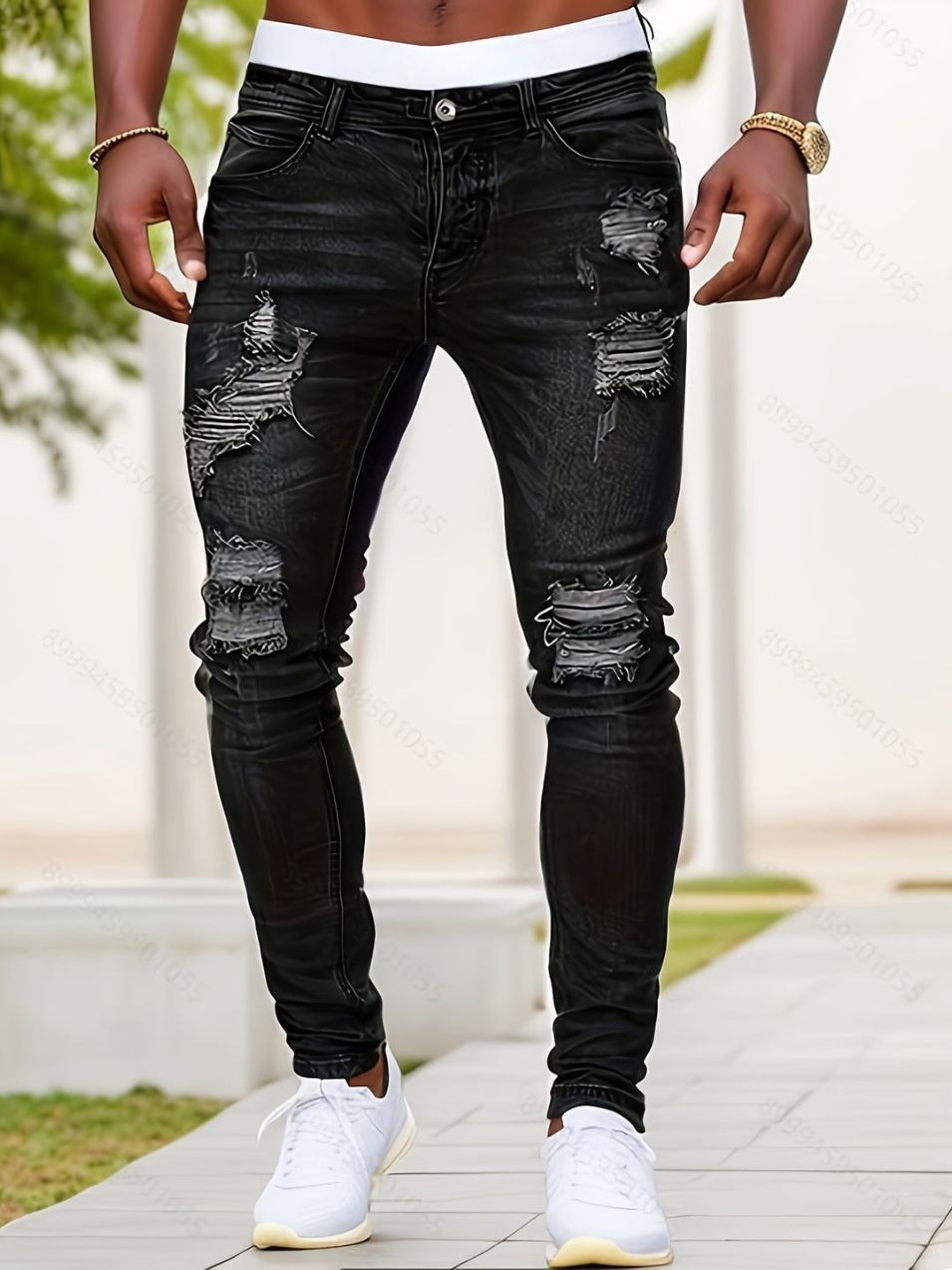 Men's Slim Fit Jeans | Distressed & Washed | Medium Stretch | Denim