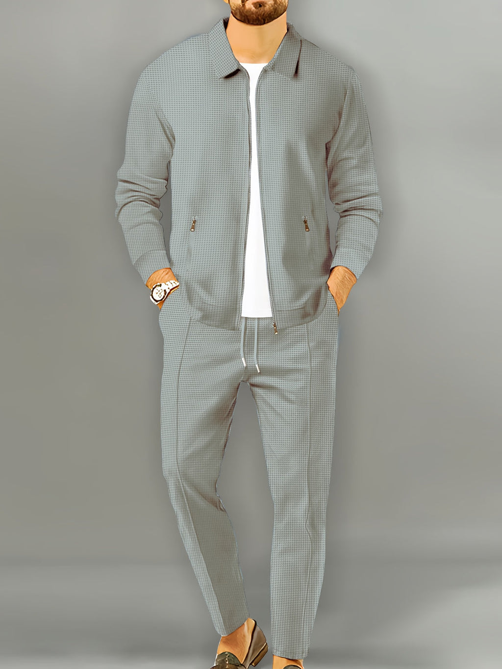 Men's Casual Set | Jacquard Jacket & Trousers | Stylish & Comfortable | Spring & Autumn
