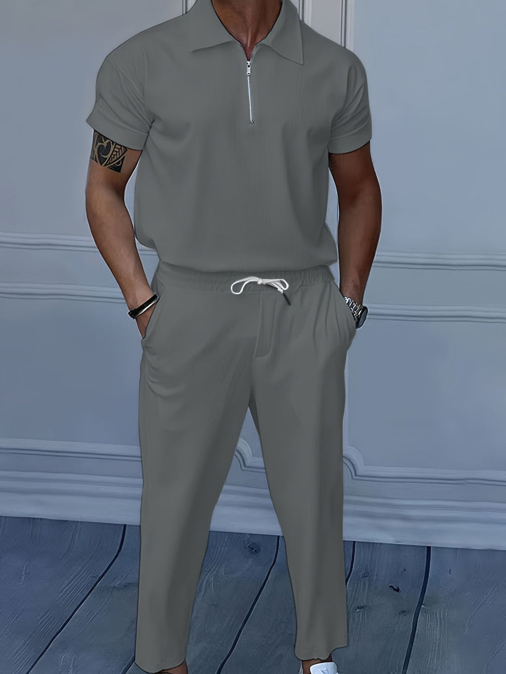 Men's Two-piece Suit | Lapel Collar & Zip Detail | Light Stretch & Comfortable | Summer