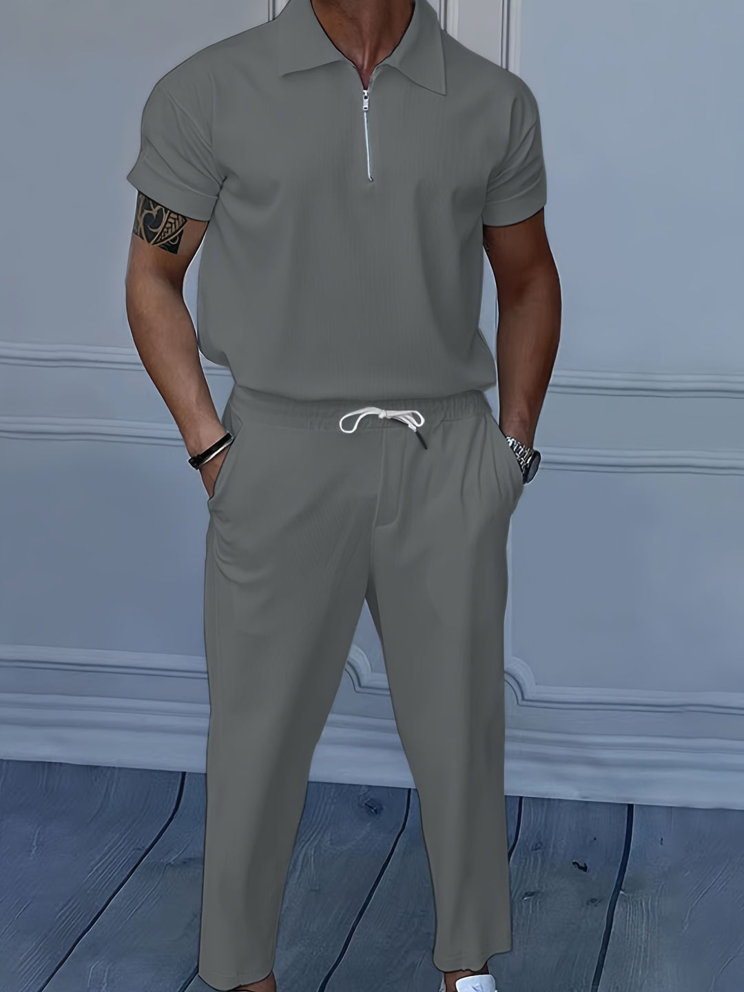 Men's Two-piece Suit | Lapel Collar & Zip Detail | Light Stretch & Comfortable | Summer