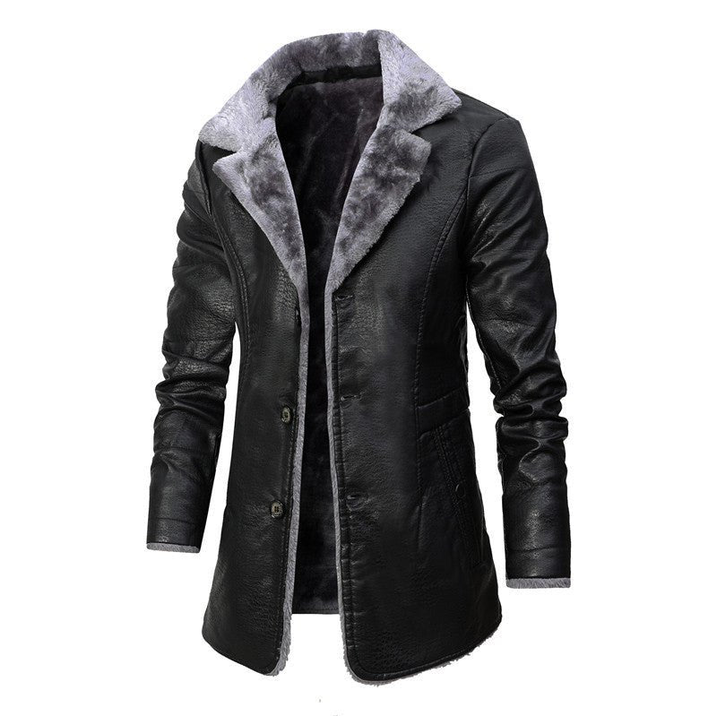 Elegant leather winter coat with soft fleece collar for cosy luxury and modern elegance | Julian
