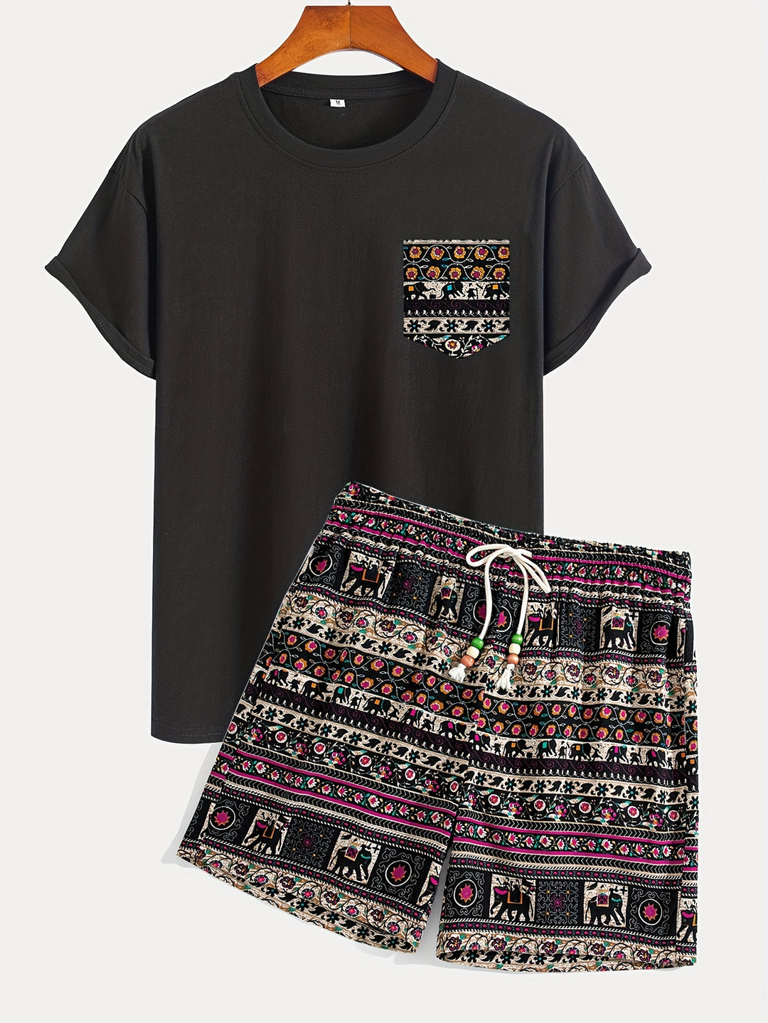 Men's Boho Set | Lively & Stylish | Tribal Print T-Shirt & Shorts | Cotton