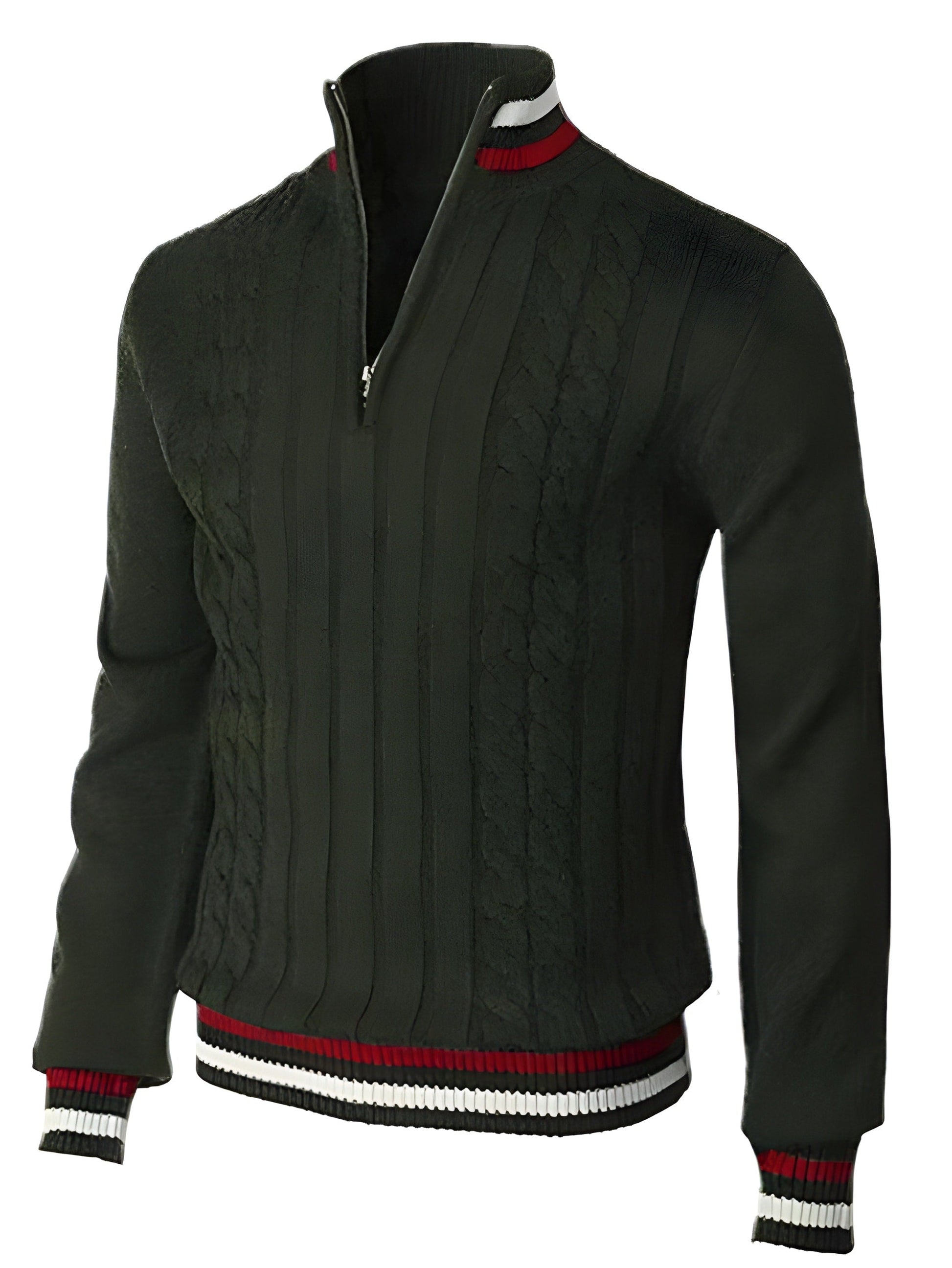Men's - Sweater - Polyester - Chunky Knitted - Slim Fit & Col Zips