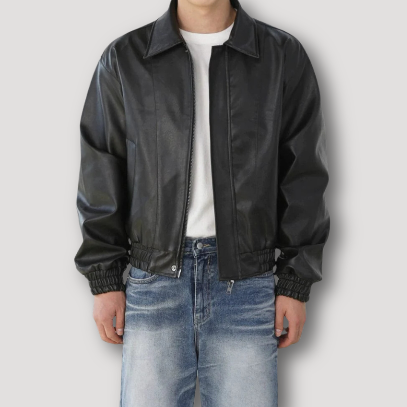 Classic Zip-Up PU leather motorbike jacket for men with bold style and timeless elegance | Siem