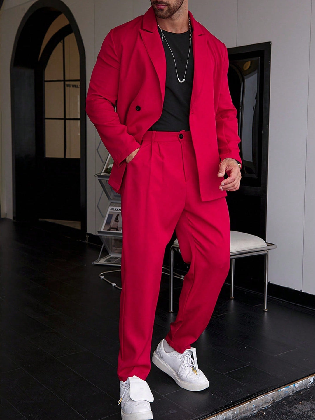 Men's Suit | Slim Fit 2-Piece | Single Breasted & Peak Lapel | Tailored Blazer & Trousers