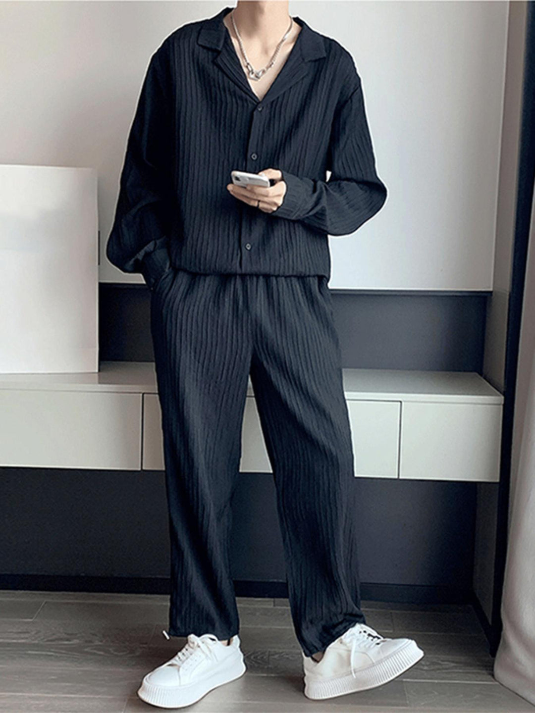 Shirt & Trousers Set | Timeless & Sophisticated | V-neck | Men's