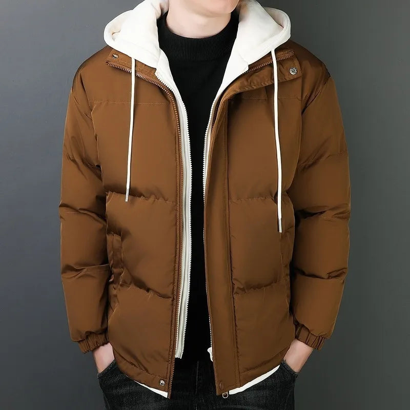 Comfortable and protective thick cotton jacket with windproof hood for men | Bram