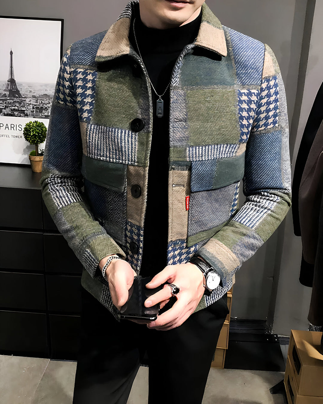 Elegant multi-pattern jacket for men with stylish design and versatile charm | Lars