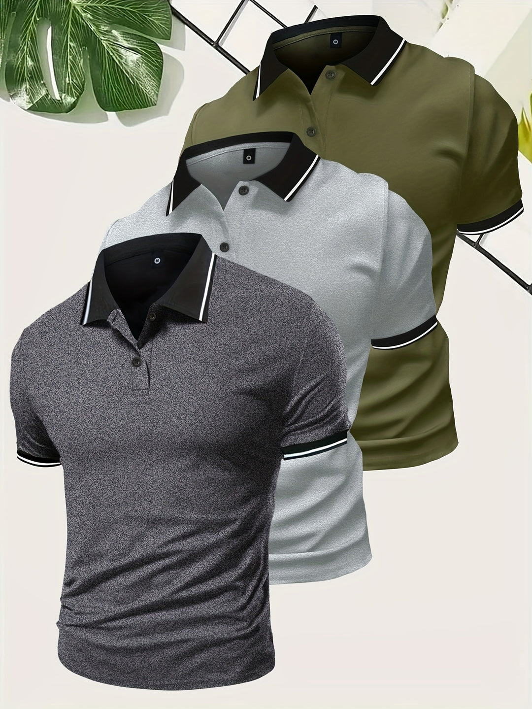 Men's 3 Piece Polo Shirt | Casual & Solid Colour | Lightweight Polyester | Short Sleeve