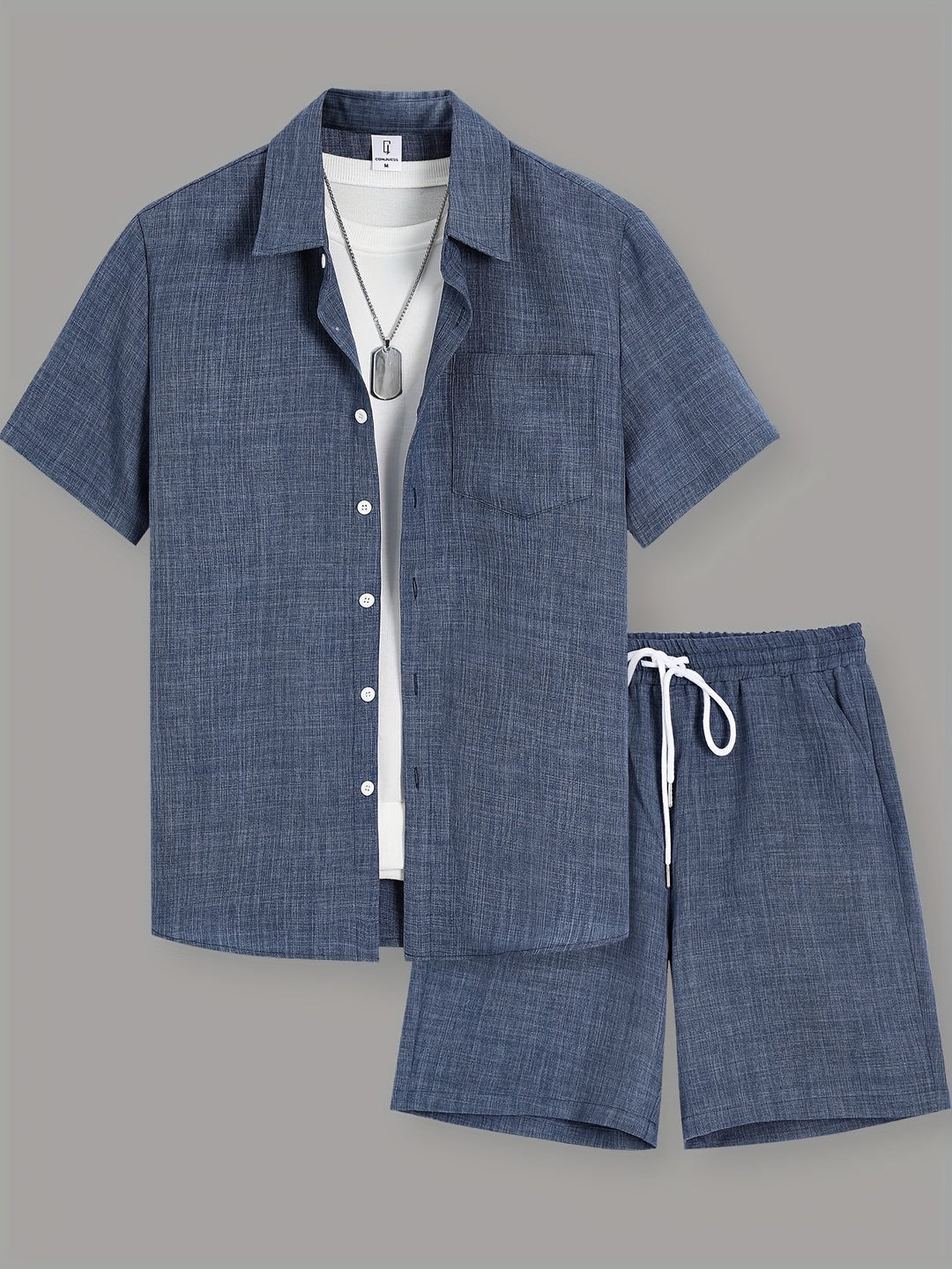 Men's Summer Set | Short-sleeve Shirt with Pocket & Drawstring Shorts | Casual & Comfortable