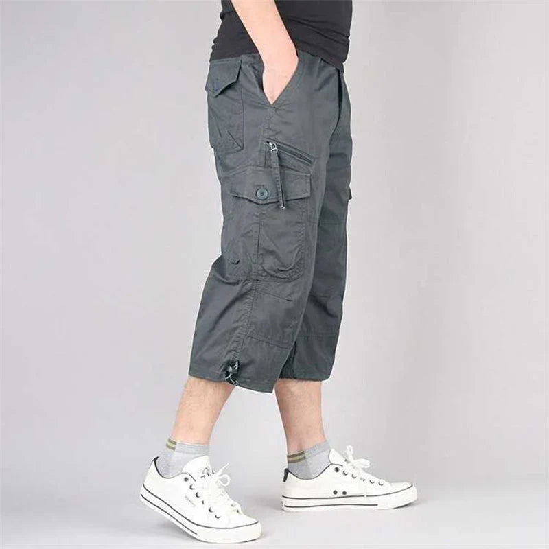 Men's Three Quarter Cargo Trousers | Cotton | Loose Fit & Functional | Summer Casual