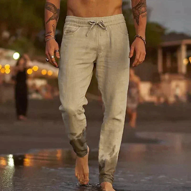 Luxury cotton beach trousers with drawstring | Jari