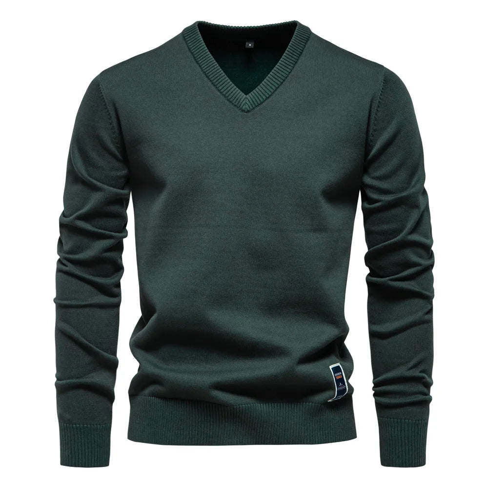 Men's - Classic V-Neck Jumper - Soft Knit Fabric - Elegant Comfort Wear