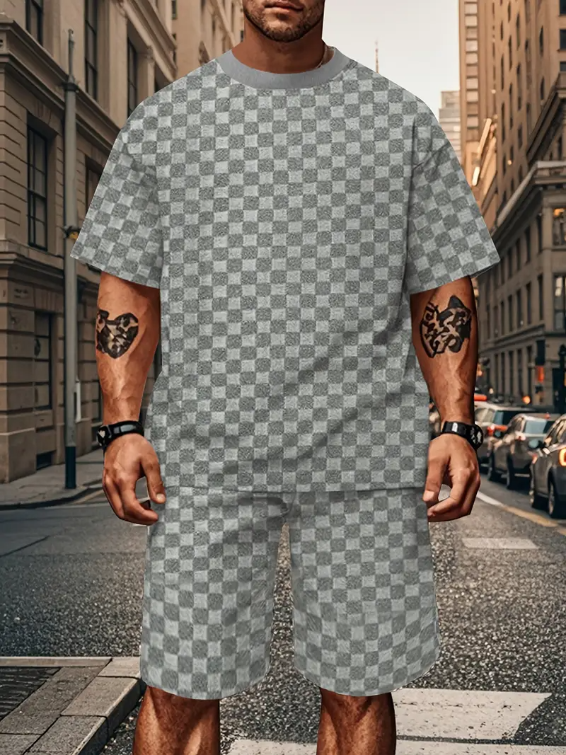 Men's Set | Trendy & Comfortable | Checkered Overall & Leisure Set | 2-Piece